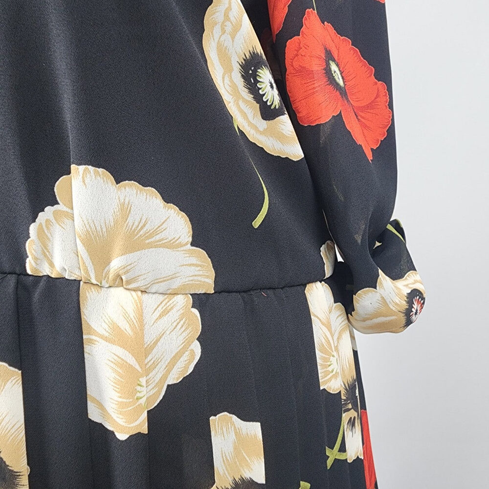 Black Floral Midi Dress with Red & Cream Poppies - Picture 5 of 10